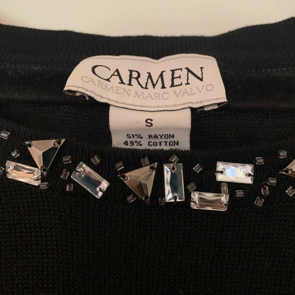 Carmen Marc Valvo Beaded Neckline Top Black S Sweater New Years Old Money Glam - Picture 4 of 12